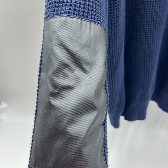 KENNETH COLE NEW YORK WAFFLE KNIT ELBOW PATCH MENS SWEATER SIZE XL NAVY BLUE - Picture 7 of 14